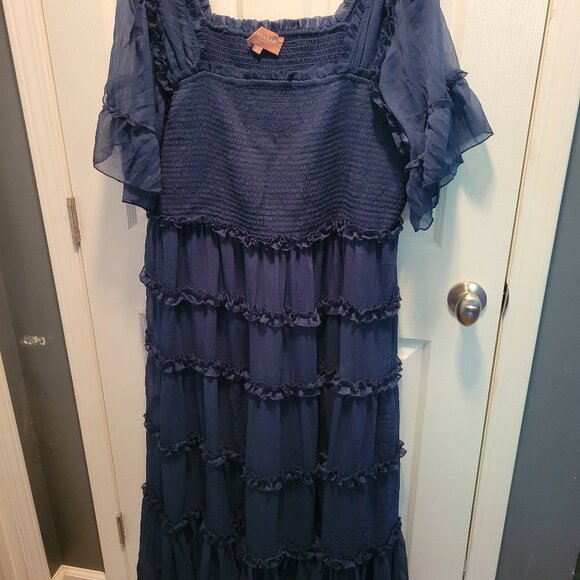 Jessakae Senna Chiffon Dress Navy 2X - Picture 2 of 5